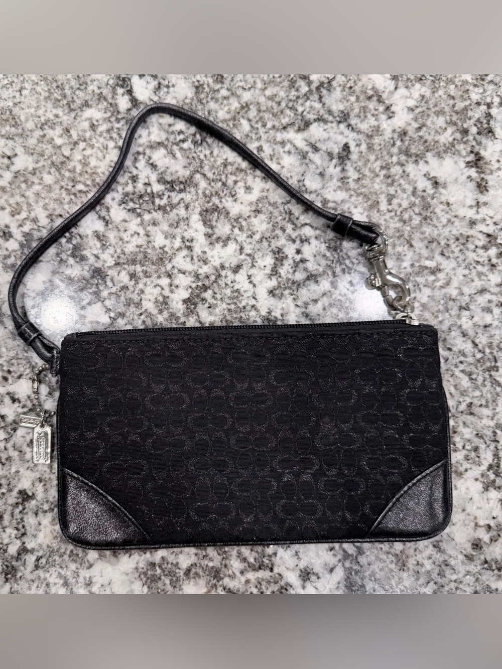 Coach Black Signature Wristlet Clutch with Leather Trim